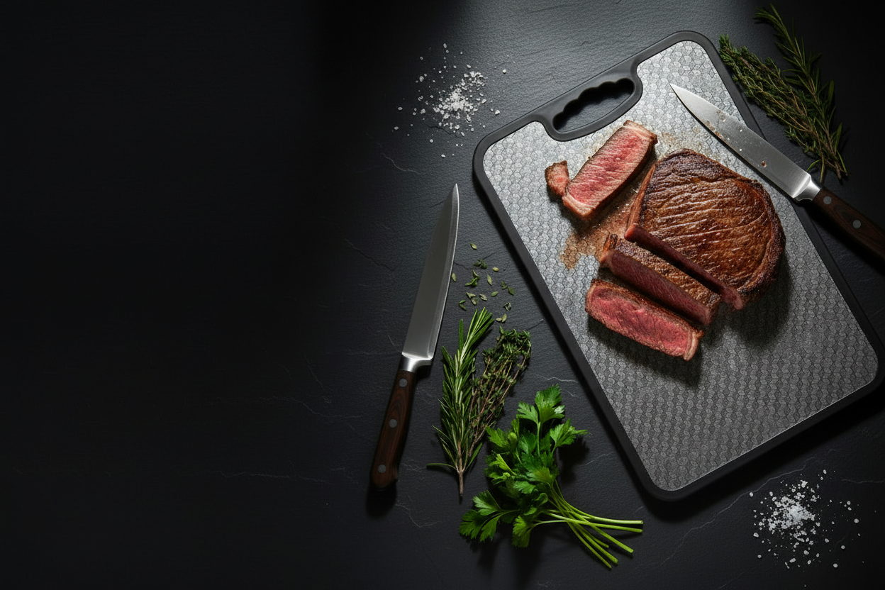 Hero Banner - Steak on Stainless Steel Board